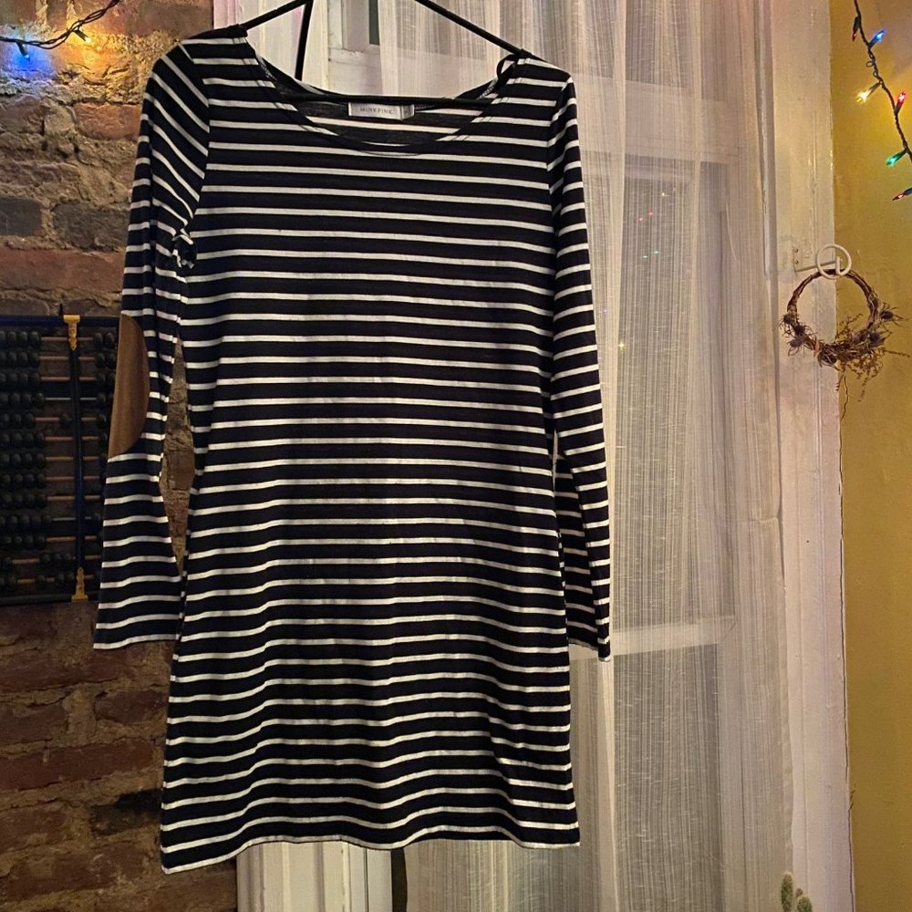 ModCloth Striped Dress with Elbow Patches by Mink Pink, Size Small